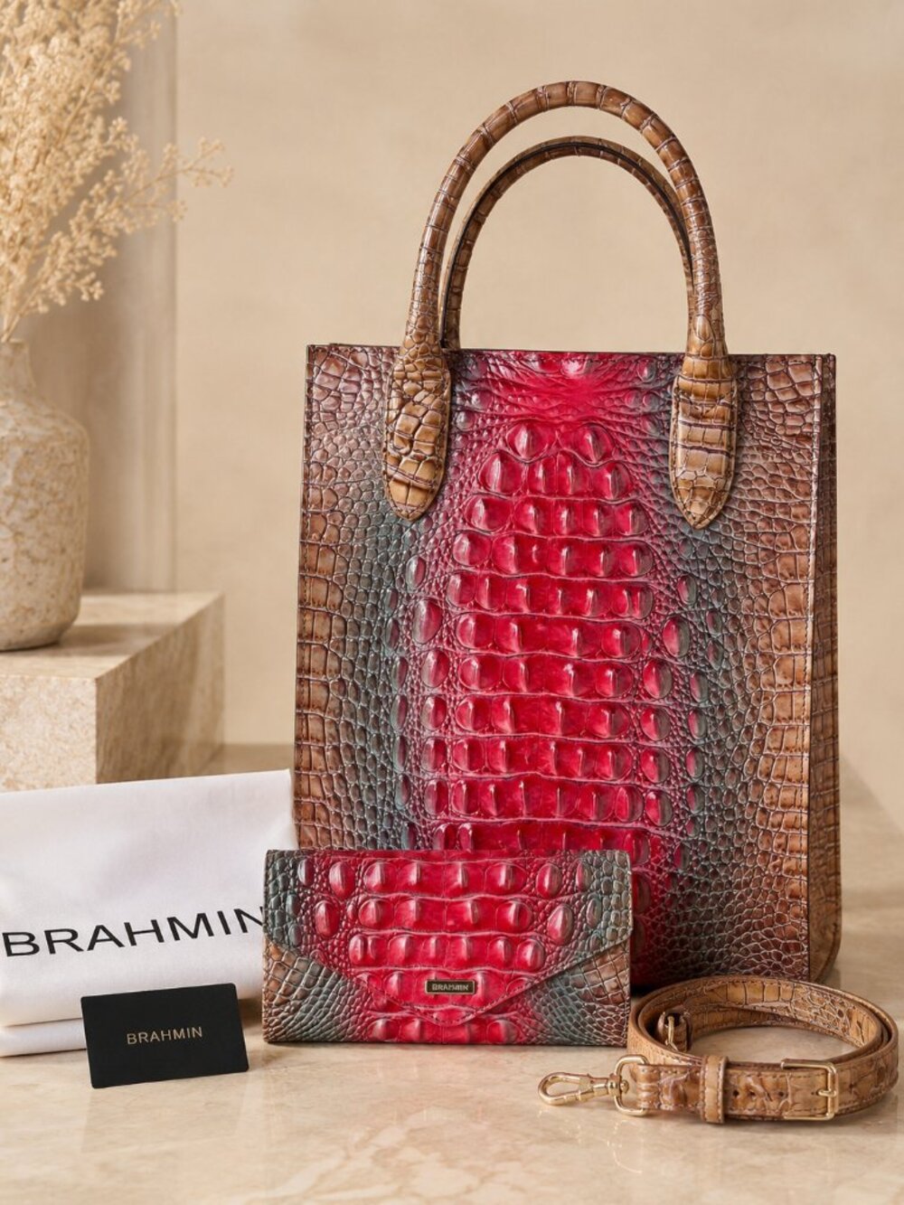 Brahmin Moira Lakeridge Ombre Melbourne Tote Veronica Wallet Set NWT